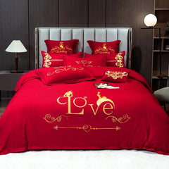 SHOWLU FASHION STORE ZhenQing-GB / set / King Chinese wedding four-piece set big red embroidered newlywed bedding wedding festive set dragon and phoenix quilt embroidered bedding bed sheets quilt cover