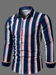 SHOWLU FASHION STORE ZNB-02 / 6XL Men's long sleeved striped shirt with classic design, buttoned for business occasions, spring and autumn men's tops