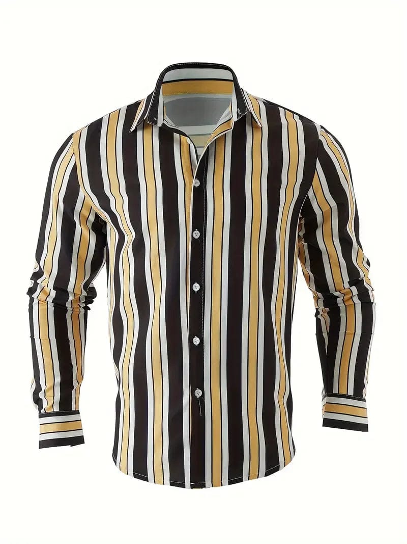 SHOWLU FASHION STORE ZNB-03 / XS Men's long sleeved striped shirt with classic design, buttoned for business occasions, spring and autumn men's tops