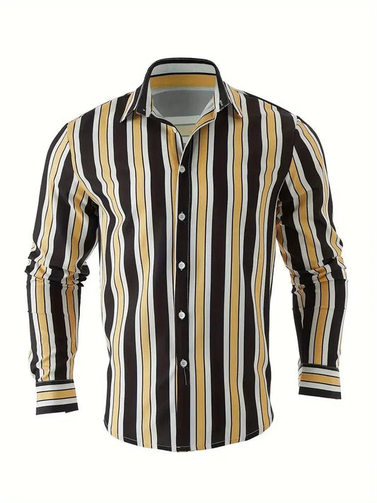 SHOWLU FASHION STORE ZNB-03 / XS Men's long sleeved striped shirt with classic design, buttoned for business occasions, spring and autumn men's tops