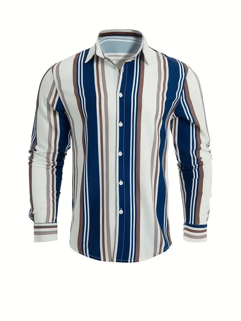 SHOWLU FASHION STORE ZNB-07 / XS Men's long sleeved striped shirt with classic design, buttoned for business occasions, spring and autumn men's tops