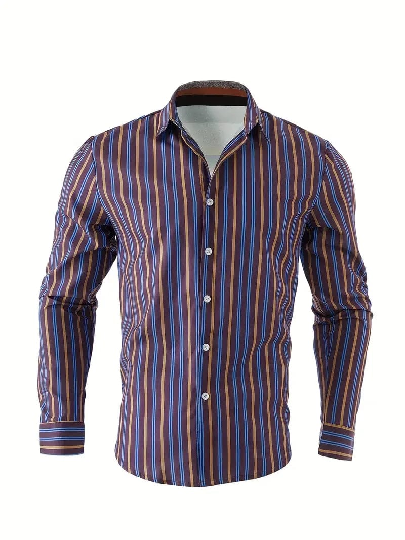 SHOWLU FASHION STORE ZNB-08 / M Men's long sleeved striped shirt with classic design, buttoned for business occasions, spring and autumn men's tops