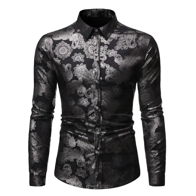 SHOWLU FASHION STORE ZXCZASD268 / XXXL Fashionable Men's Shirt Lapel Buttons Gold Pattern 3D Printed Casual Long Sleeve Shirt Fashionable Men's Shirt