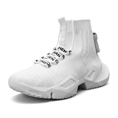 Showlu Store Nation 0 004-8881-White / 39 New Autumn Men High-Top Casual Sneakers Flying Weaving Running Shoes High Street Popcorn Sock Chaussures High Quality Zapatillas