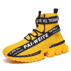 Showlu Store Nation 0 004-G112-Yellow / 39 New Autumn Men High-Top Casual Sneakers Flying Weaving Running Shoes High Street Popcorn Sock Chaussures High Quality Zapatillas