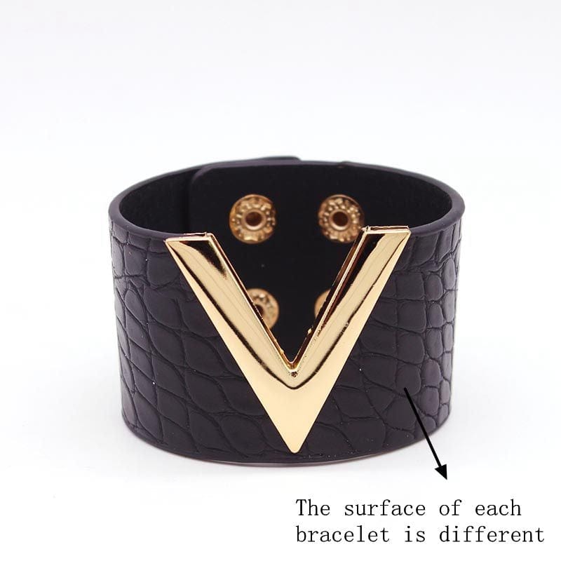 Showlu Store Nation 0 6 Europe Crack Leather Bracelet For Women Femme All-Match V Word Wide Punk Style Soft Jewellery Cool Wholesale