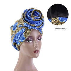 Showlu Store Nation 0 African Print Stretch Bandana Head Wrap Long Scarf satin Floral Ankara Dashiki Women Party Turban Headwear Cap Hair Accessories