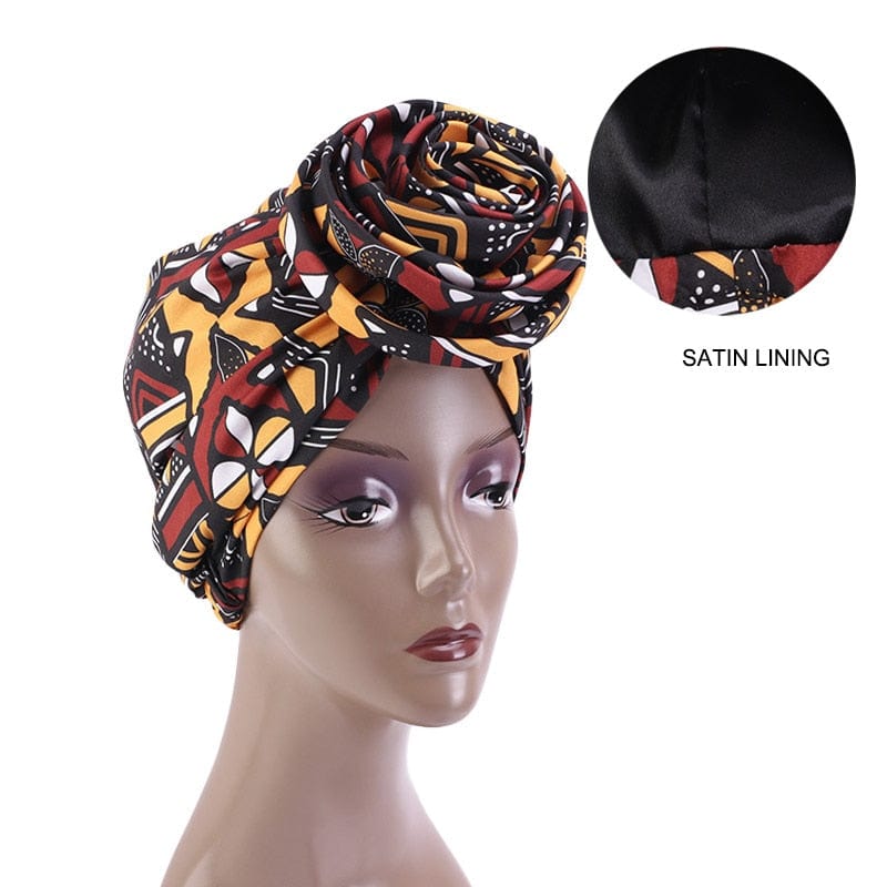 Showlu Store Nation 0 African Print Stretch Bandana Head Wrap Long Scarf satin Floral Ankara Dashiki Women Party Turban Headwear Cap Hair Accessories