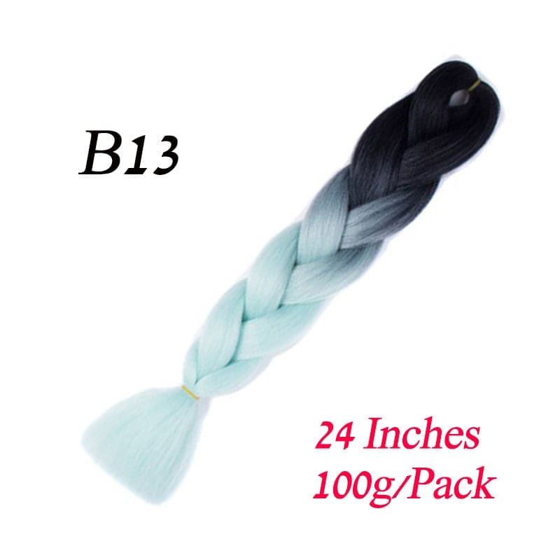 Showlu Store Nation 0 B13 / 24inches / China|1Pcs/Lot Lihui 24&quot; Synthetic Braiding Hair Ombre Braiding Hair Packs Jumbo Braid Hair For Women Wholesale DIY Hairstyle Blue Grey