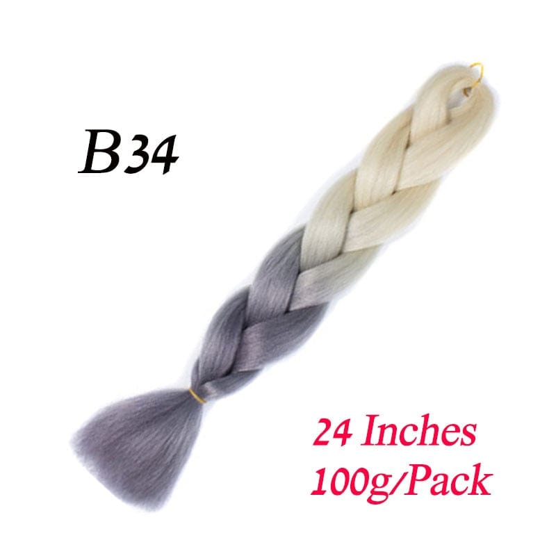 Showlu Store Nation 0 B34 / 24inches / China|1Pcs/Lot Lihui 24&quot; Synthetic Braiding Hair Ombre Braiding Hair Packs Jumbo Braid Hair For Women Wholesale DIY Hairstyle Blue Grey