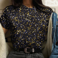 Showlu Store Nation 0 Black / XXS New Women Color Glitter Pattern 3d Print T-shirt Women Blouse Casual Sround Neck T Shirt