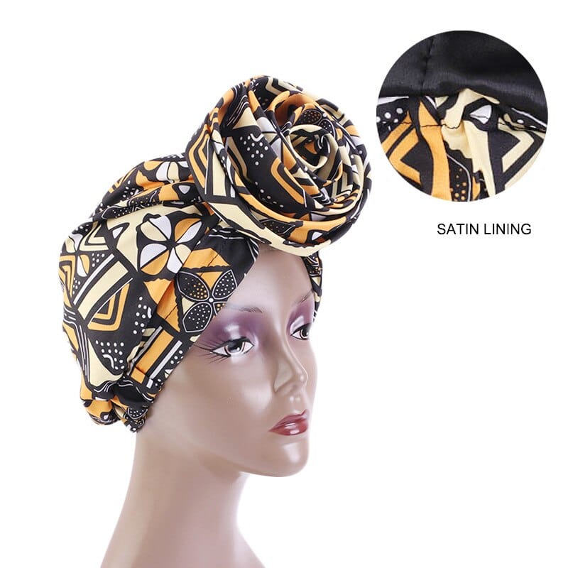 Showlu Store Nation 0 Black yellow / China African Print Stretch Bandana Head Wrap Long Scarf satin Floral Ankara Dashiki Women Party Turban Headwear Cap Hair Accessories