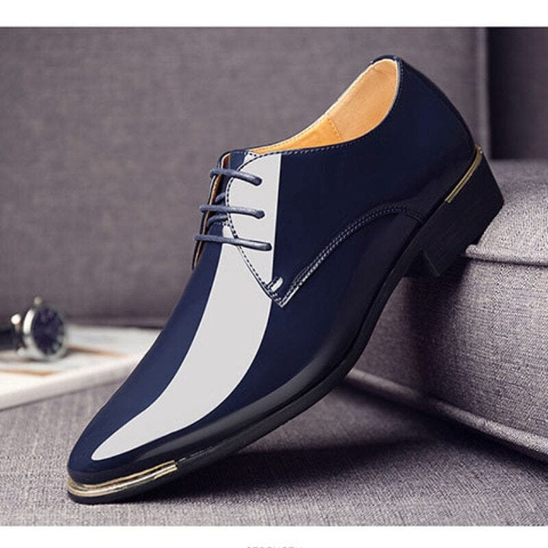 Showlu Store Nation 0 blue / 38 Men Premium Patent Leather Shoes White Wedding Shoes Size 38-48 Black Leather Low Top Soft Men Dress Shoes Solid Color