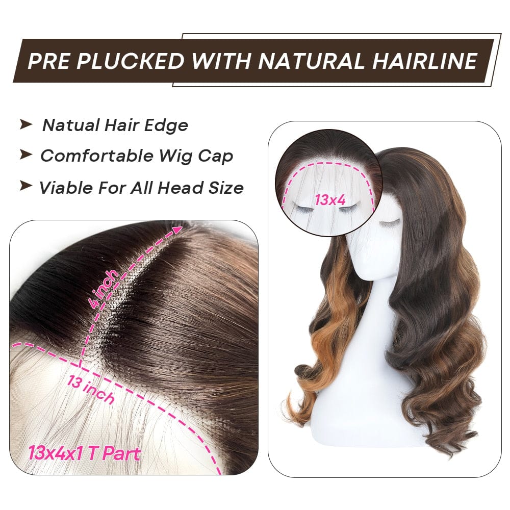 Showlu Store Nation 0 Body Wave Lace Front Wigs Highlight Lace Frontal Wigs Synthetic Omber Blonde /Red Highlight With Black Colored With Baby Hair