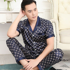 Showlu Store Nation 0 Color 14 / M Mens Pajamas for Men Solid Long Sleeve Sleep Tops Trousers Thin Sleepwear Pijama Set Nightgown Male Satin Soft Sleeping Pajamas