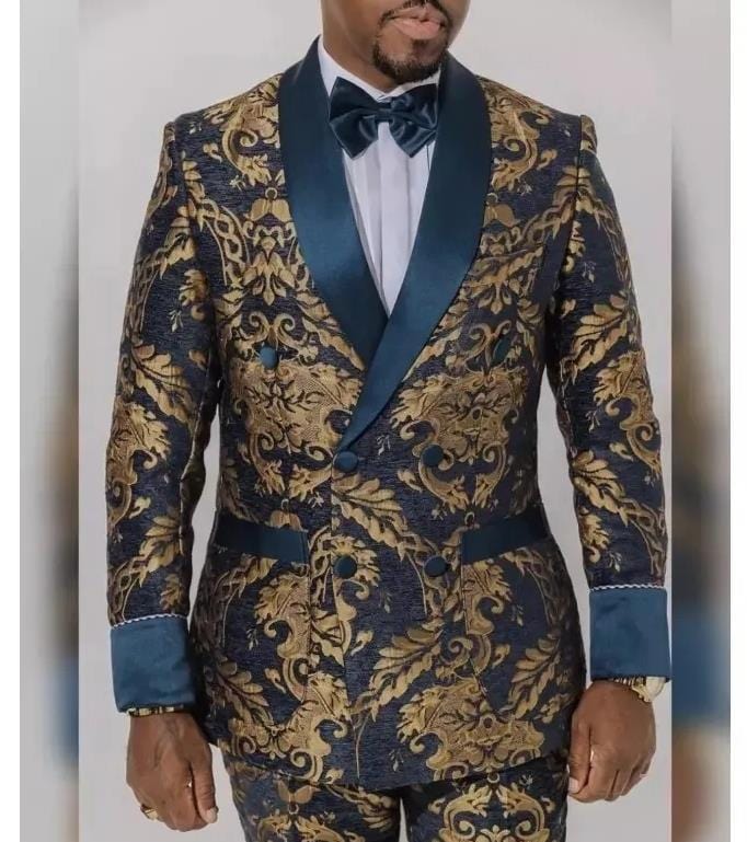 Showlu Store Nation 0 Double Breasted / XS (EU44 or US34) / China Floral Jacquard Prom Blazer for Mens African Fashion Slim Fit with Velvet Shawl Lapel Male Suit Jacket for Wedding Groom Tuxedo