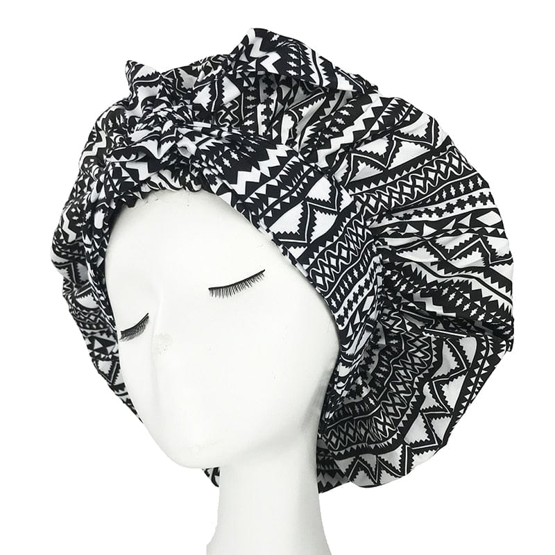 Showlu Store Nation 0 double layer-14 Extra Large African Pattern Print Satin Bonnet Women Night Sleep Cap Adjustable Wide Band Elastic Head Wrap Hair Bonnet Hat