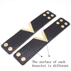 Showlu Store Nation 0 Europe Crack Leather Bracelet For Women Femme All-Match V Word Wide Punk Style Soft Jewellery Cool Wholesale