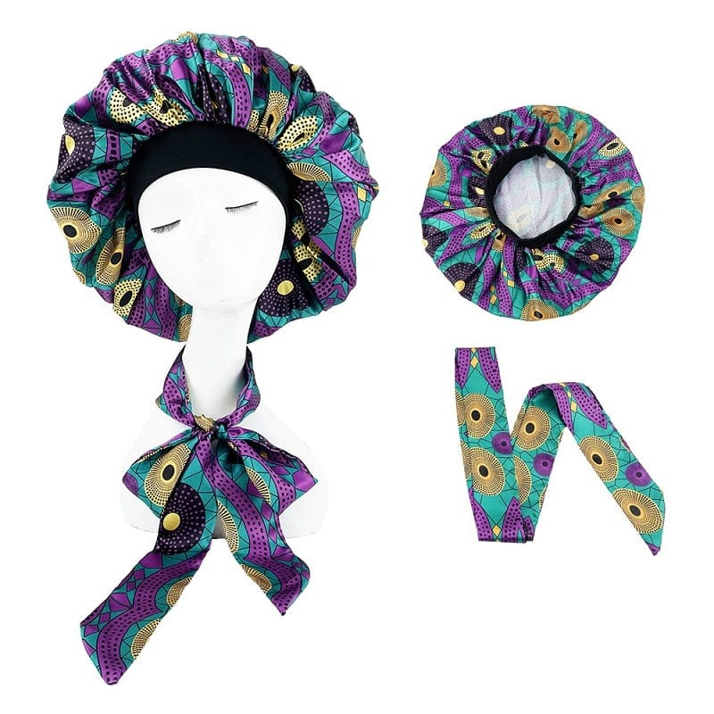 Showlu Store Nation 0 Extra Large African Pattern Print Satin Bonnet Women Night Sleep Cap Adjustable Wide Band Elastic Head Wrap Hair Bonnet Hat