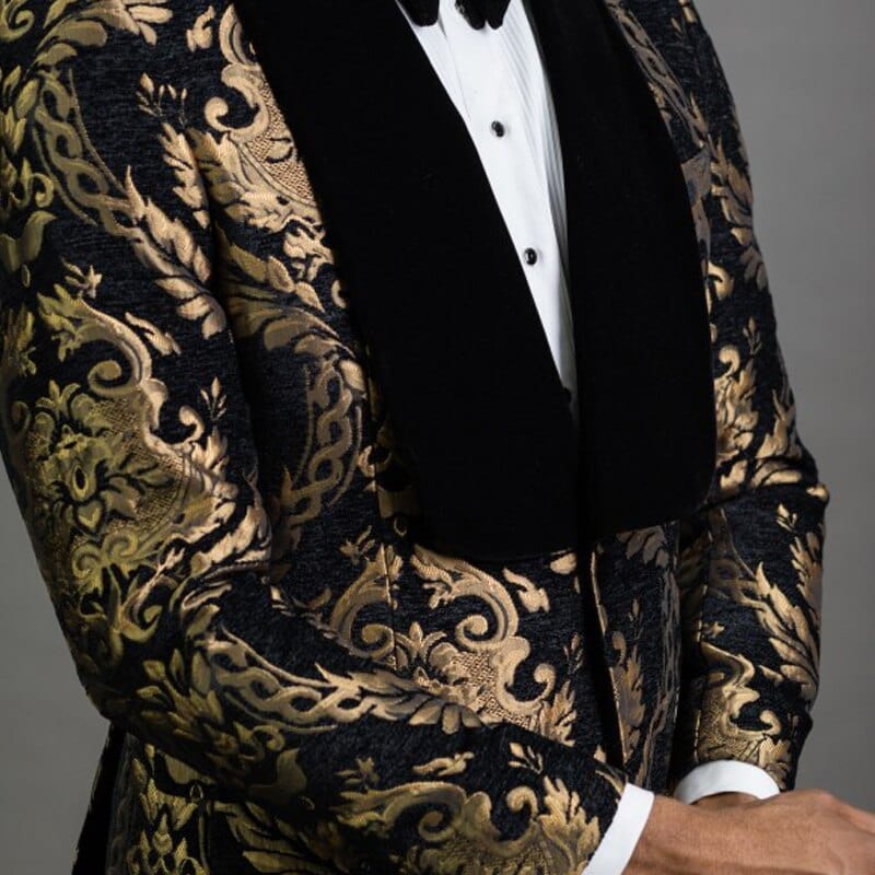 Showlu Store Nation 0 Floral Jacquard Prom Blazer for Mens African Fashion Slim Fit with Velvet Shawl Lapel Male Suit Jacket for Wedding Groom Tuxedo