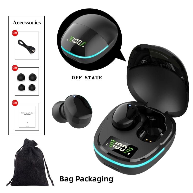 Showlu Store Nation 0 G-9S Stereo Wireless Headsets 5.1 Bluetooth Earphones Outdoor Sports With Charging Bin Power Display Touch Control Headphones Earbuds