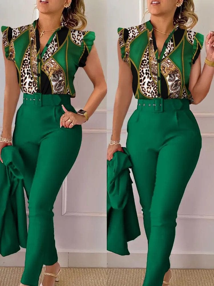 Showlu Store Nation 0 Green / S Sleek Two-Piece Lotus Leaf Set