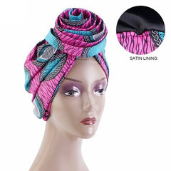 Showlu Store Nation 0 Hot pink / China African Print Stretch Bandana Head Wrap Long Scarf satin Floral Ankara Dashiki Women Party Turban Headwear Cap Hair Accessories