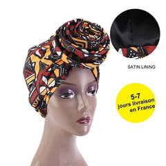 Showlu Store Nation 0 Indian Brown / China African Print Stretch Bandana Head Wrap Long Scarf satin Floral Ankara Dashiki Women Party Turban Headwear Cap Hair Accessories