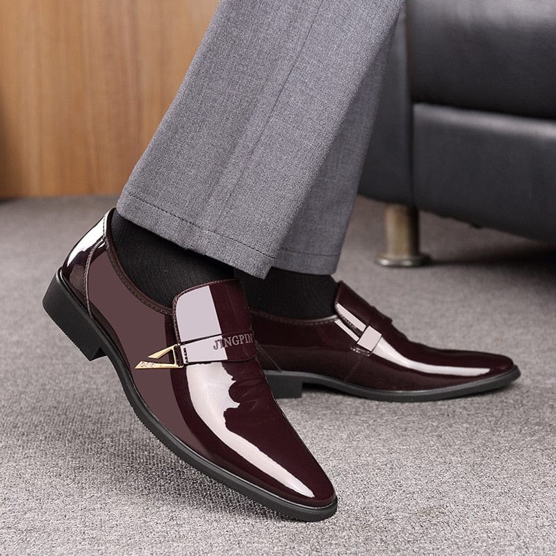 Showlu Store Nation 0 Men Dress Leather Shoes Slip on Patent Leather Mens Casual Oxford Shoe Moccasin Glitter Male Footwear Pointed Toe Shoes for Men