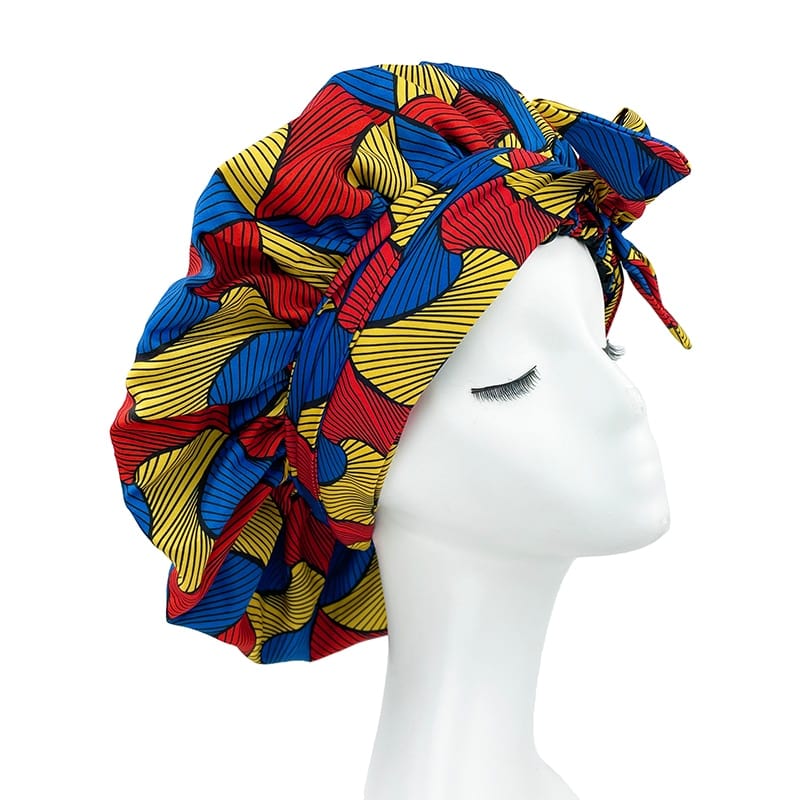 Showlu Store Nation 0 New African Ankara Pattern Satin Linned Bonnet Women Long Ribbon Headwrap Double Layer Headscarf Big Size Adult Hair Cover