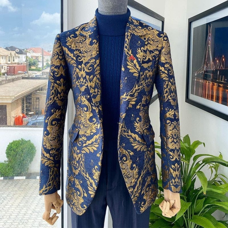 Showlu Store Nation 0 Notch lapel blazer / XS (EU44 or US34) / China Floral Jacquard Prom Blazer for Mens African Fashion Slim Fit with Velvet Shawl Lapel Male Suit Jacket for Wedding Groom Tuxedo