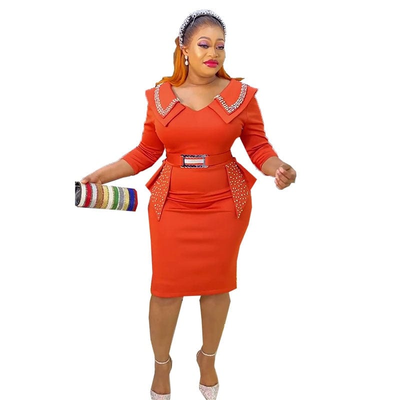 Showlu Store Nation 0 orange red / L / CN Summer African Dresses For Women 2023 Luxury Beading Sexy Slit High Waist Bodycon Tunics Mini Pencil Dress Femme Nigeria Clothes