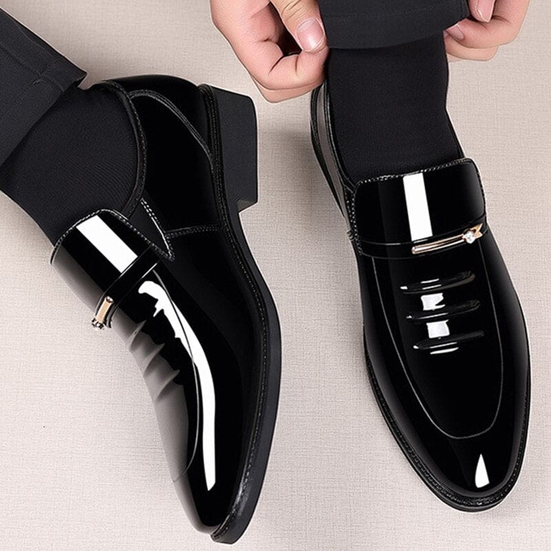 Showlu Store Nation 0 Patent Leather Shoes for Men Business Shoes Casual Point Toe Slip on Loafers for Men Luxury Party Wedding Plus Size Shoes