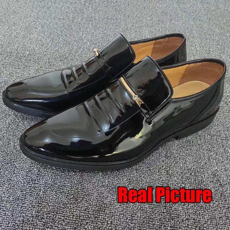 Showlu Store Nation 0 Patent Leather Shoes for Men Business Shoes Casual Point Toe Slip on Loafers for Men Luxury Party Wedding Plus Size Shoes