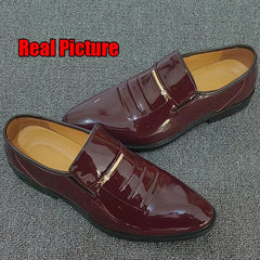 Showlu Store Nation 0 Patent Leather Shoes for Men Business Shoes Casual Point Toe Slip on Loafers for Men Luxury Party Wedding Plus Size Shoes