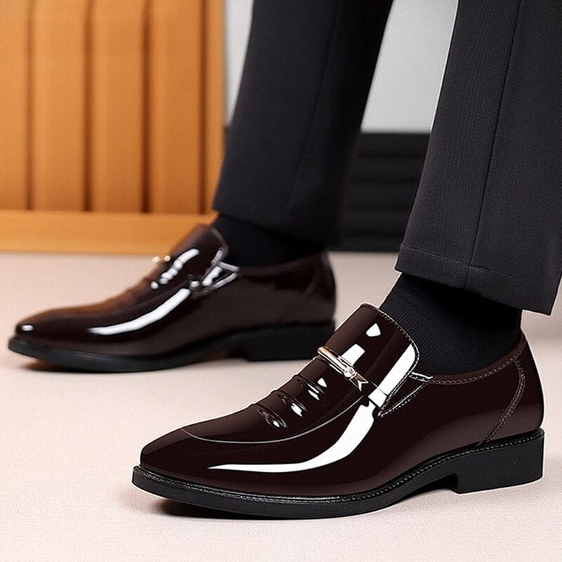 Showlu Store Nation 0 Patent Leather Shoes for Men Business Shoes Casual Point Toe Slip on Loafers for Men Luxury Party Wedding Plus Size Shoes