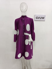 Showlu Store Nation 0 Purple / One Size Elegant Stand Collar Pleated Dress