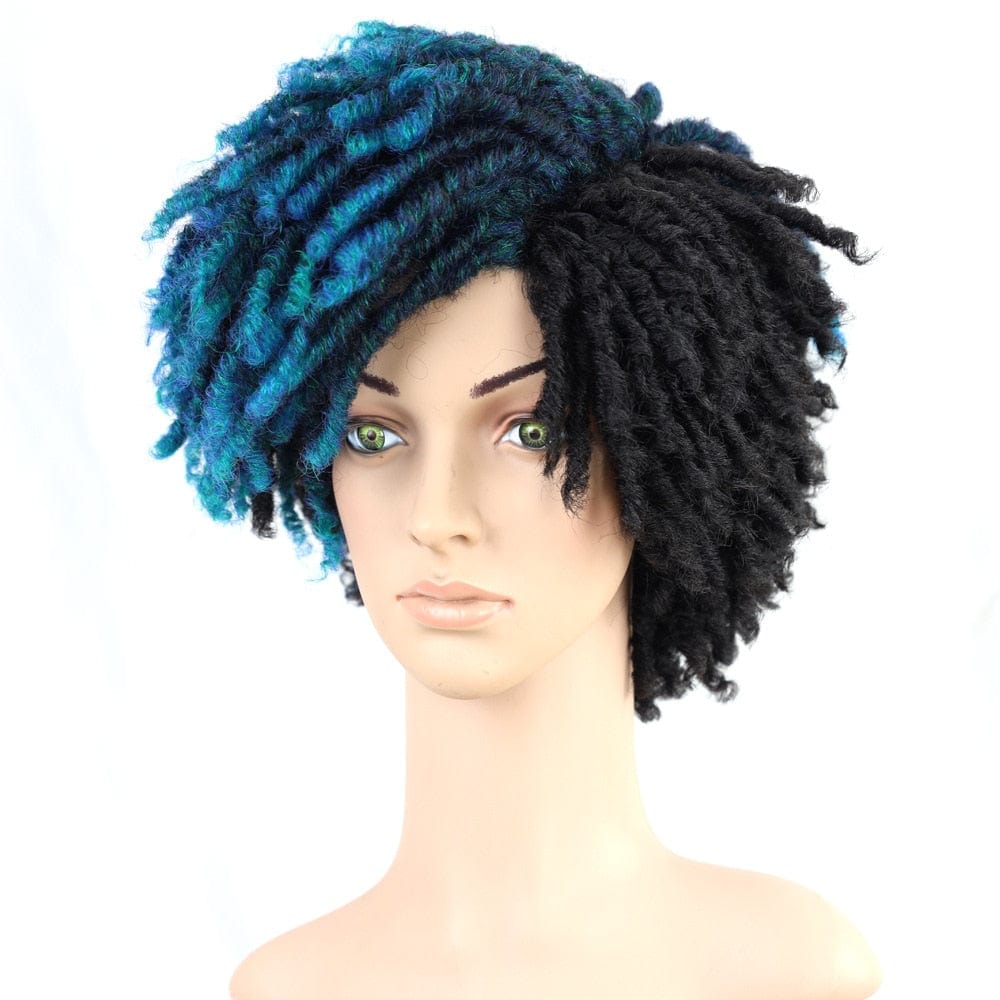 Showlu Store Nation 0 RM458 Tblue / 10inches / 1 PC 10Inches Braided Wigs  Afro Bob Wig Synthetic DreadLock Wigs For Black Woman Short Curly Ends Cosplay Yun Rong Hair