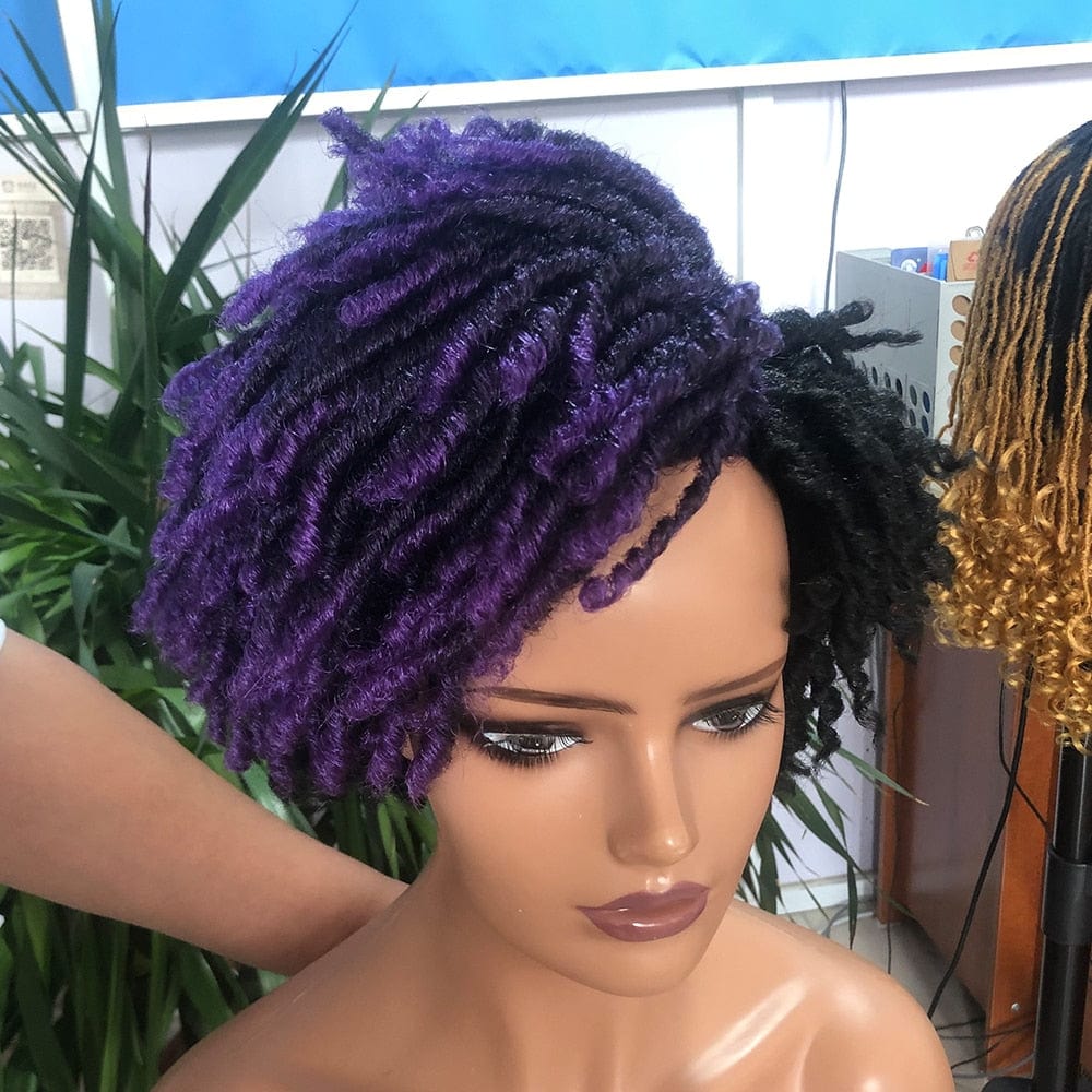 Showlu Store Nation 0 RM458 Tpurple / 10inches / 1 PC 10Inches Braided Wigs  Afro Bob Wig Synthetic DreadLock Wigs For Black Woman Short Curly Ends Cosplay Yun Rong Hair