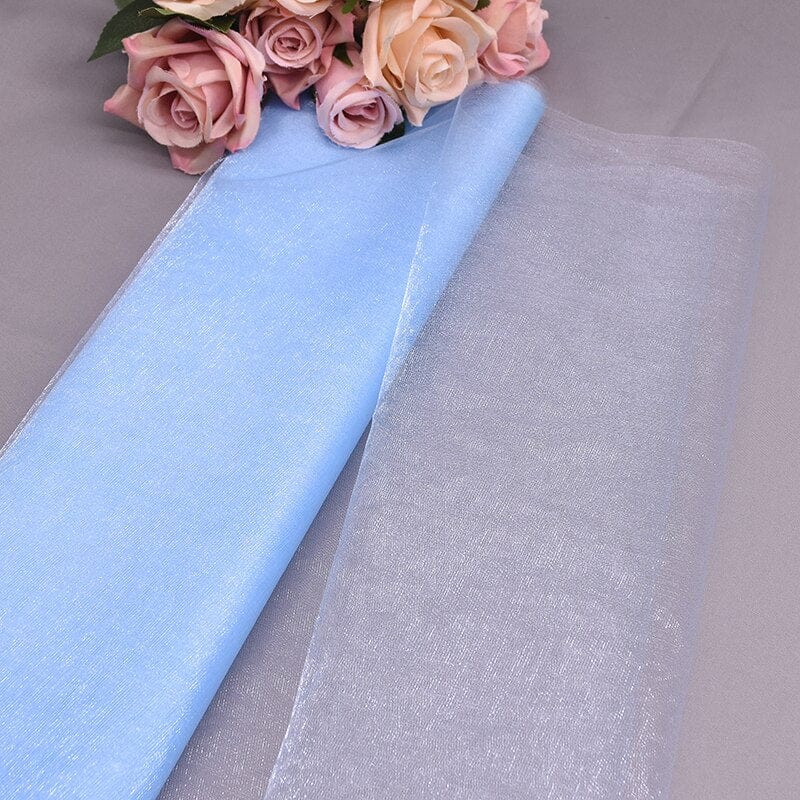 Showlu Store Nation 0 Sky blue / 10m X 48cm Elegant Wedding Decoration Crystal Tulle Roll Organza Fabric