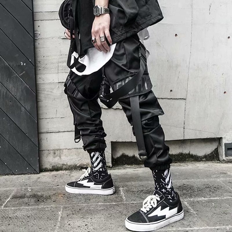 Showlu Store Nation 0 Streetwear Trendy Cargo Pants Men Joggers Harajuku Fashion Japanese Style Casual Punk Goth Clothes Hip Hop Black Sweatpants