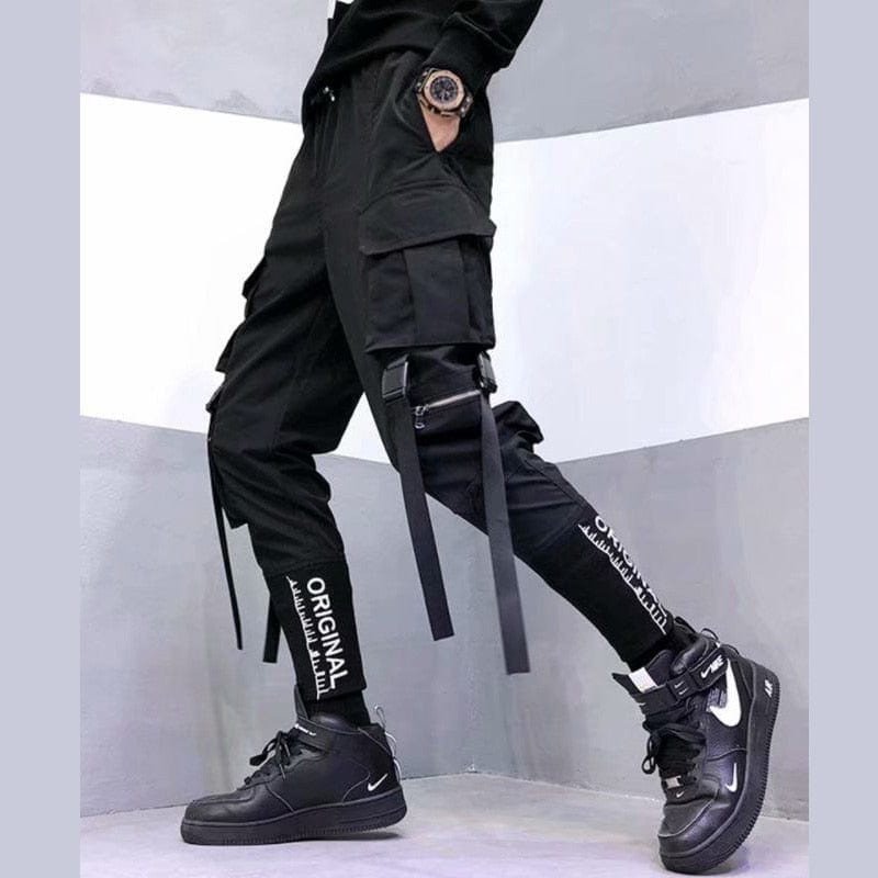 Showlu Store Nation 0 Streetwear Trendy Cargo Pants Men Joggers Harajuku Fashion Japanese Style Casual Punk Goth Clothes Hip Hop Black Sweatpants