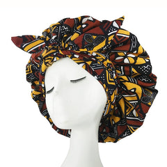 Showlu Store Nation 0 style13 New African Ankara Pattern Satin Linned Bonnet Women Long Ribbon Headwrap Double Layer Headscarf Big Size Adult Hair Cover