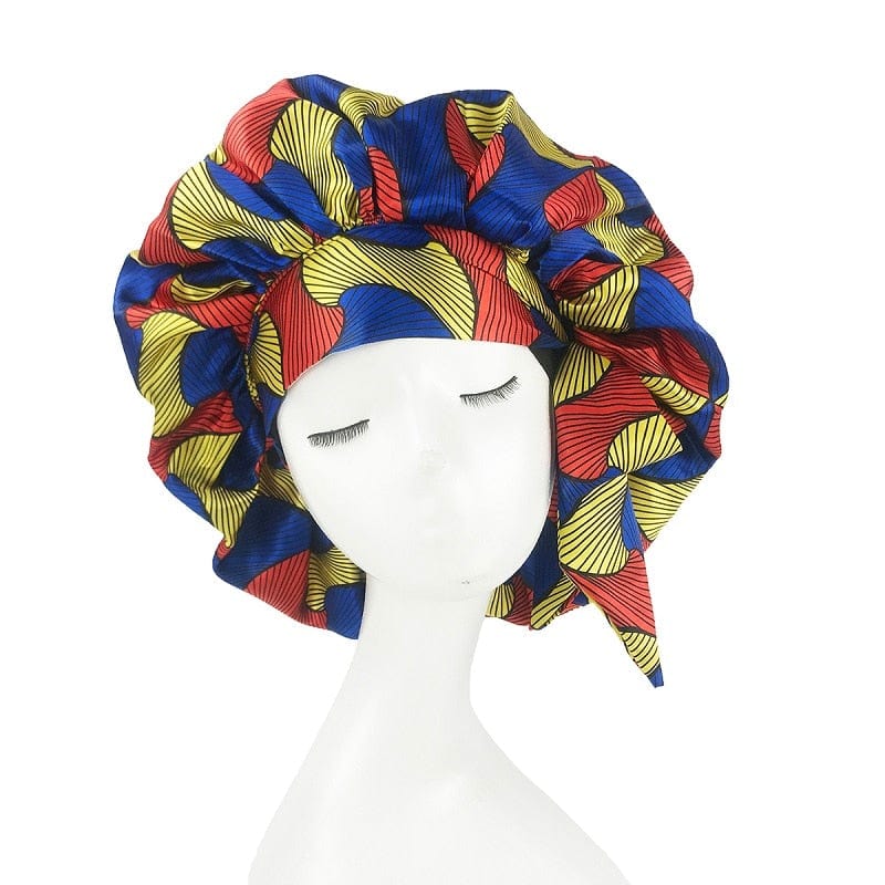 Showlu Store Nation 0 style4 Extra Large African Pattern Print Satin Bonnet Women Night Sleep Cap Adjustable Wide Band Elastic Head Wrap Hair Bonnet Hat