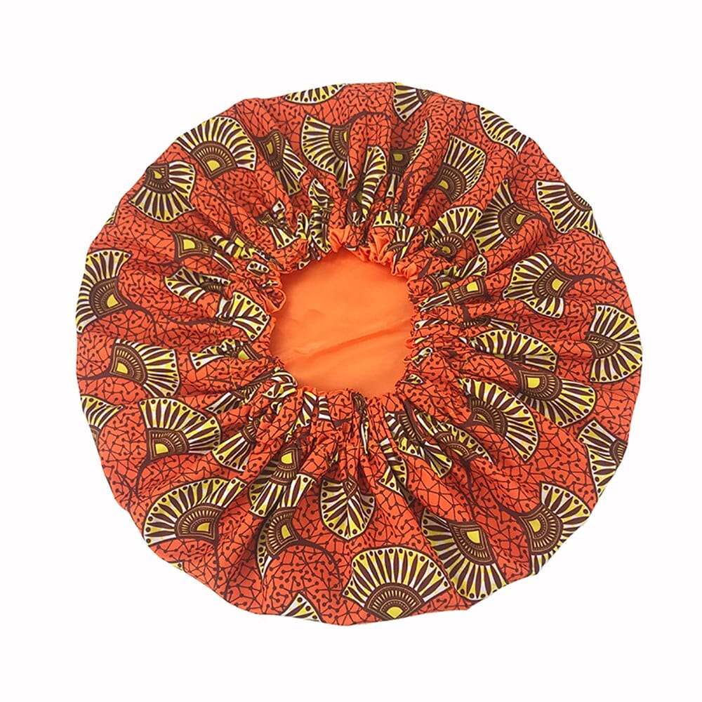 Showlu Store Nation 0 style434-8 New African Ankara Pattern Satin Linned Bonnet Women Long Ribbon Headwrap Double Layer Headscarf Big Size Adult Hair Cover