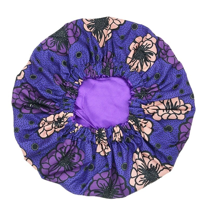 Showlu Store Nation 0 style434A-7 New African Ankara Pattern Satin Linned Bonnet Women Long Ribbon Headwrap Double Layer Headscarf Big Size Adult Hair Cover