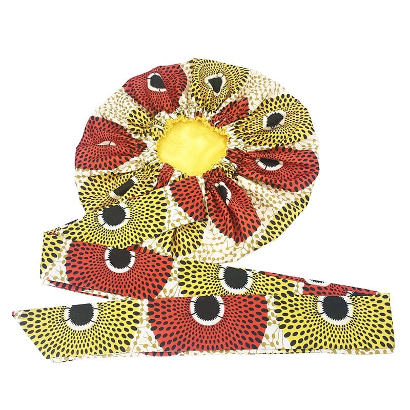 Showlu Store Nation 0 style7 New African Ankara Pattern Satin Linned Bonnet Women Long Ribbon Headwrap Double Layer Headscarf Big Size Adult Hair Cover