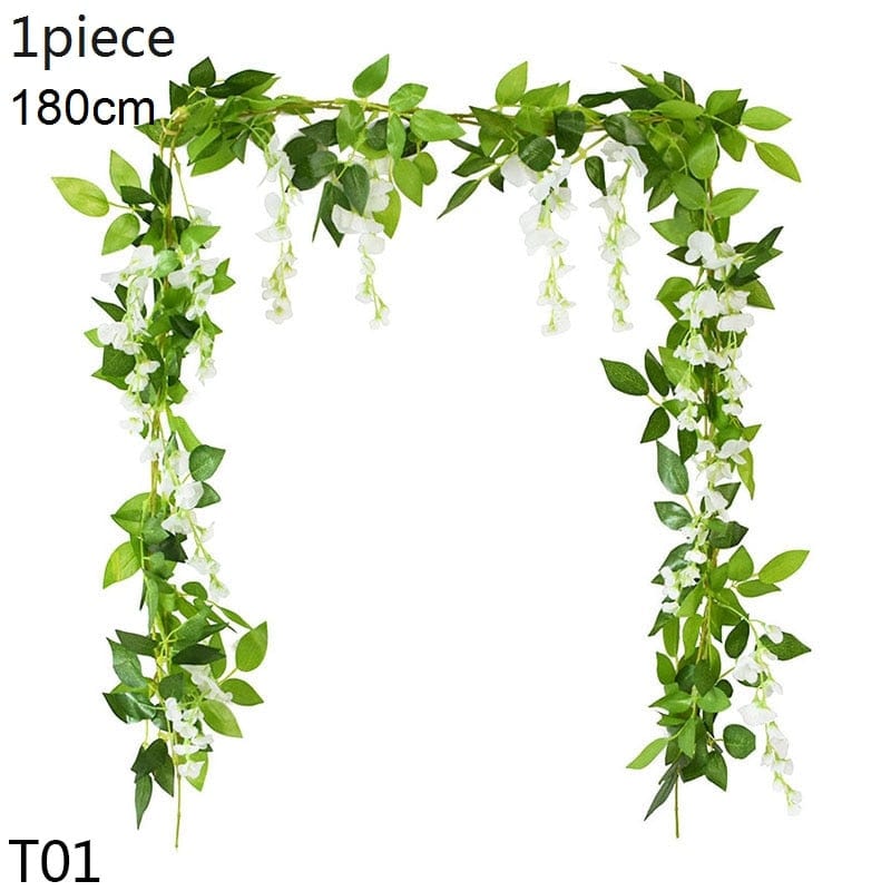 Showlu Store Nation 0 T01-white-1pcs Wedding Arch Flower Decoration with Artificial Wisteria Vine