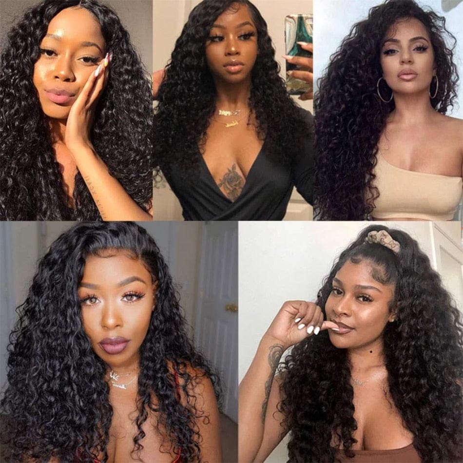 Showlu Store Nation 0 Water Wave Bundles 12A Brazilian Human Hair Weave 1/3/4PCS Deep Kinky Curly Hair 100g/pc Cheap Virgin Hair Extensions Natural