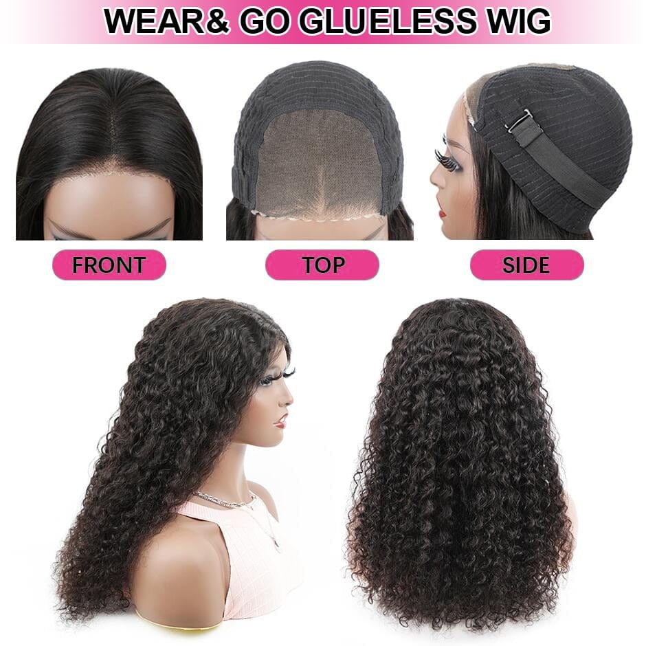 Showlu Store Nation 0 Water Wave Glueless Wig Pre-Cut HD Lace Wig 180% Pre-Plucked Natural Wave Glueless Curly Human Hair Wigs For Women